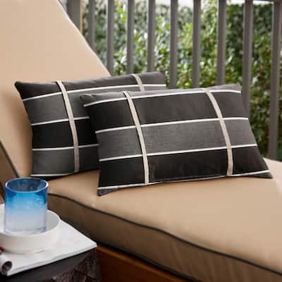 Sunbrella Peyton Granite Printed Indoor/Outdoor Lumbar Pillow (Set of 2)