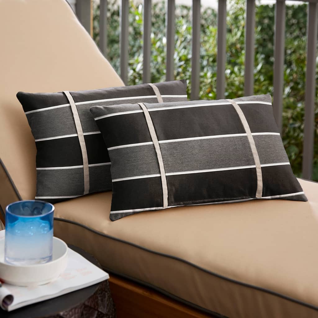 Sunbrella Peyton Granite Printed Indoor/Outdoor Lumbar Pillow (Set of 2)