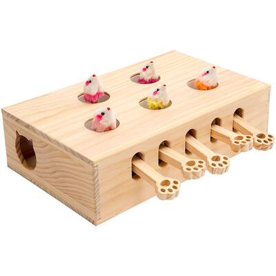 Solid Wood Interactive Cat Toys - Whack-a-Mole Game for Indoor Cats and Kittens