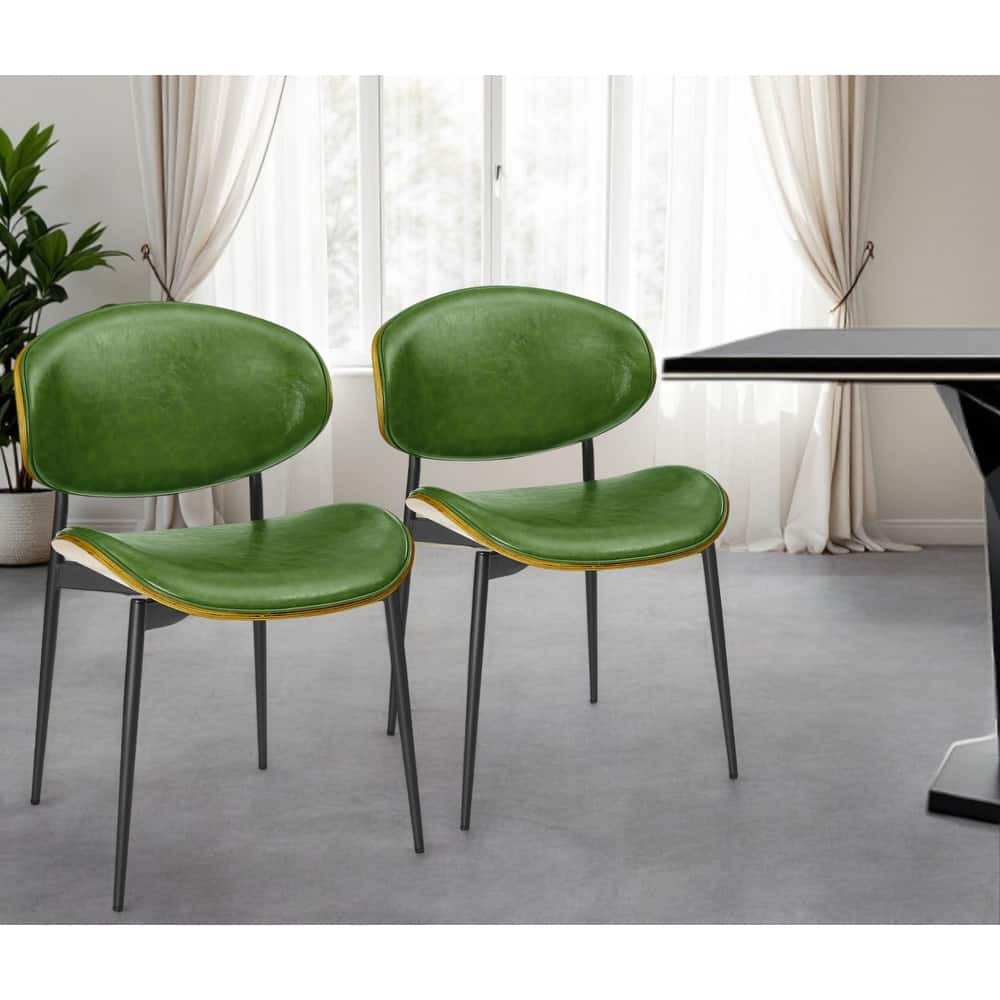 HomeRoots Set of Two Green and Black Upholstered Faux Leather Curved Back Dining Side Chairs