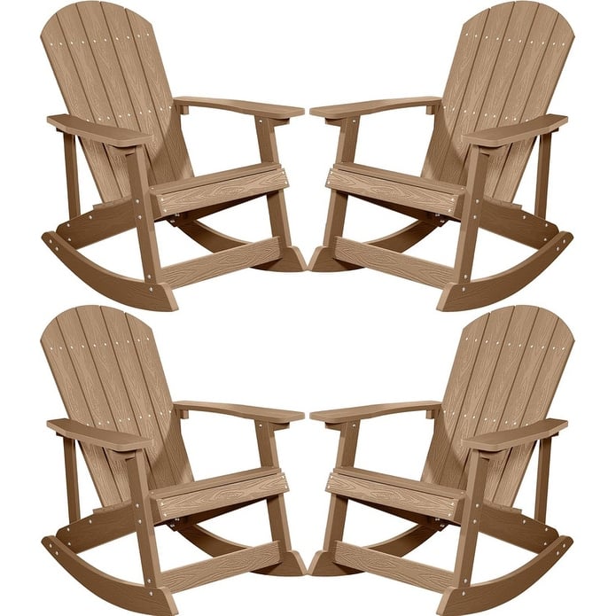 WINSOON HIPS All Weather Outdoor Indoor Oversized Rocking Chair,Adirondack Rocking Chair Set of 4 - Teak