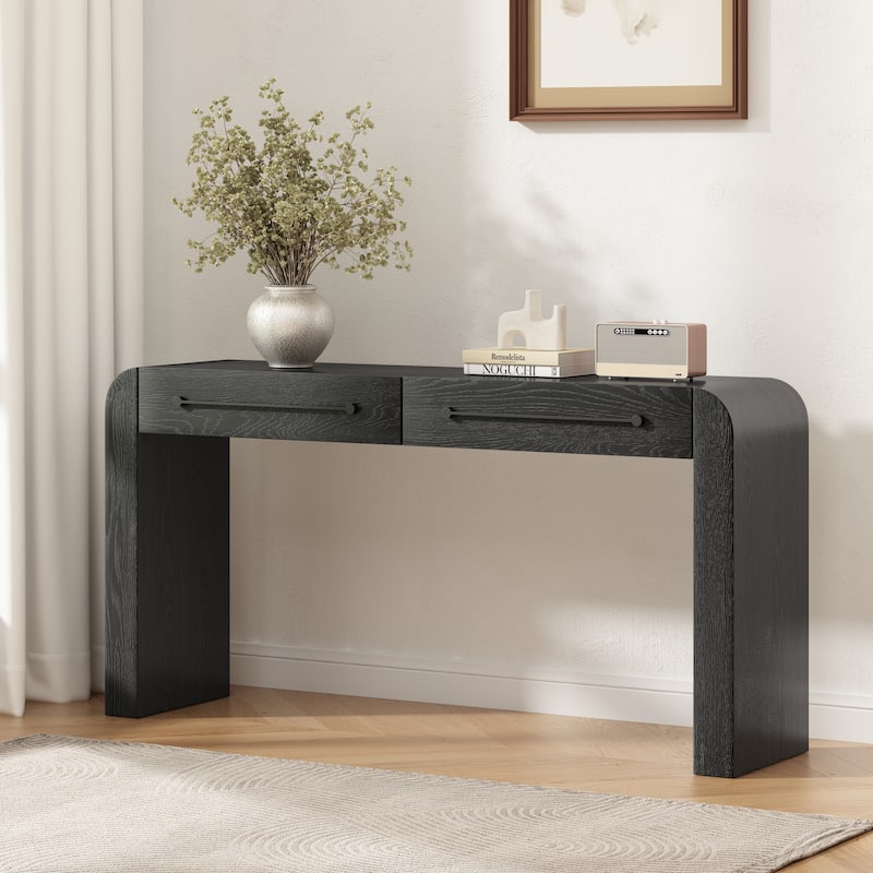 Christopher Knight Home - Astra Modern Ash Veneer Console Table with 2 Drawers and Metal Handles - Black