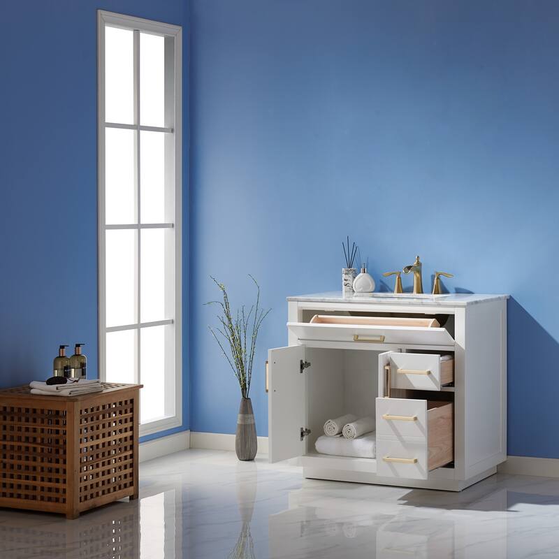 Altair Ivy Single Bathroom Vanity Set and Carrara White Countertop without Mirror