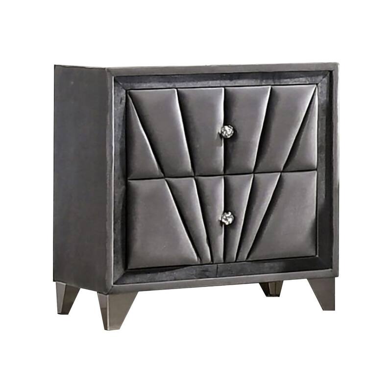 2 Drawer Fabric Frame Nightstand with Tufted Accent, Gray