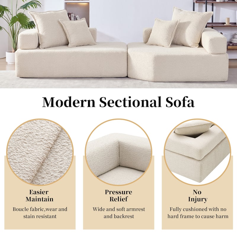 103.5" Boucle Modular Floor Sofa with Free Combination Design and 4 Pillows