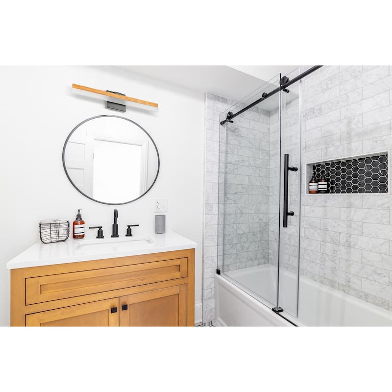 EGLO Palmital - Bath/Vanity Light - Natural Wood Finish - Frosted Acrylic Shade