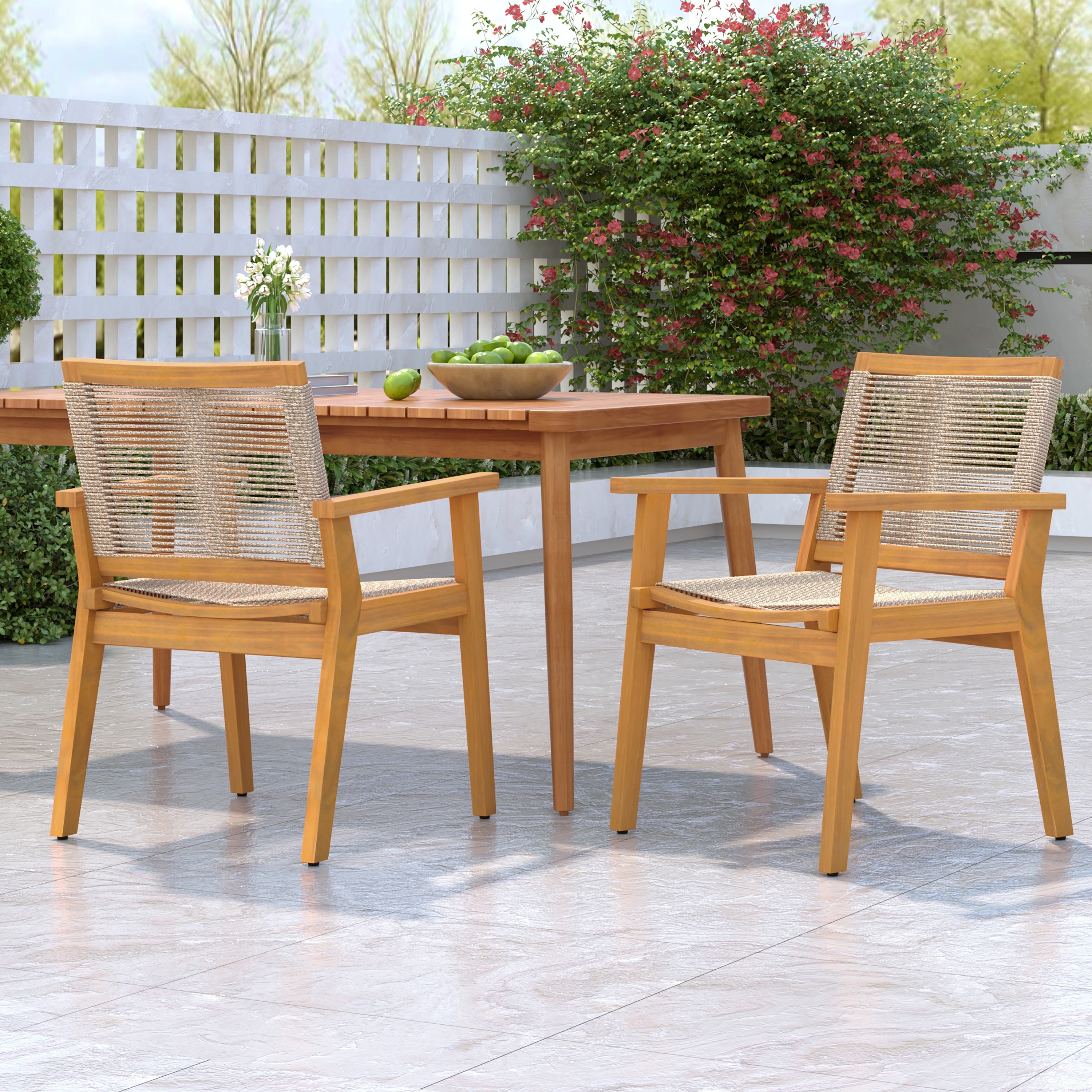 Wood Patio Chair Outdoor Chair Dining Chairs, Arm Chair Reading Chair Accent Chair Set of 2 with Rope Back