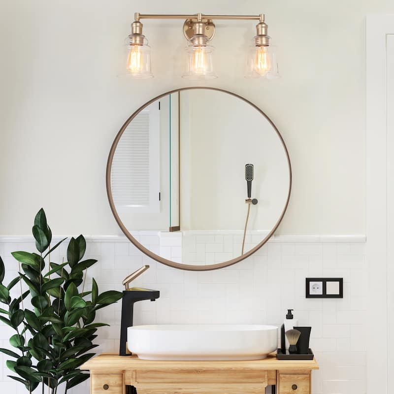Holla Modern Farmhouse Matte Bronze Gold 3-Light Dome Glass Bathroom Vanity Lights Dimmable - L23"x W 6.5"x H 10.5"