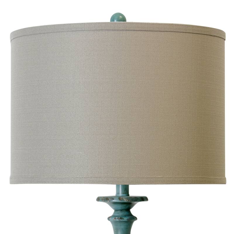 StyleCraft Charlton Distressed Blue Table Lamp - Taupe Hardback Silk Shade