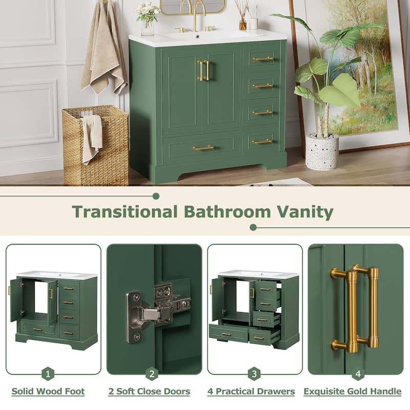 36 inch MDF Freestanding Bathroom Vanity Set with Integrated Ceramic Sink - 36" x 18" x 34"