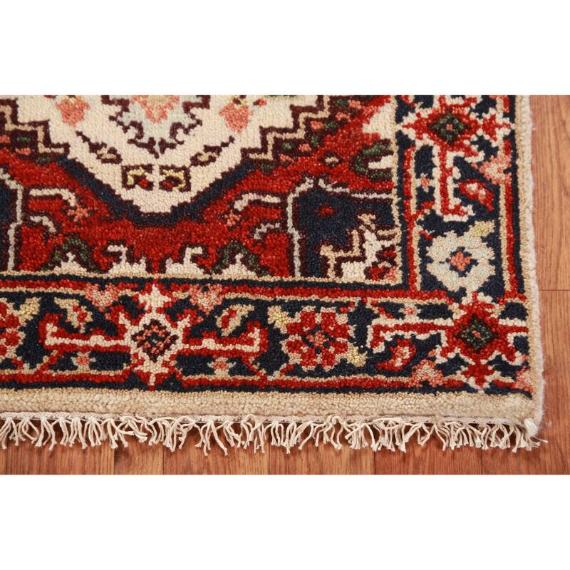 Hand Knotted Oriental 100% Wool Carpet Traditional Medallion Beige & Ivories Heriz (serapi) Area Rug - 3' 0'' X 2' 0''