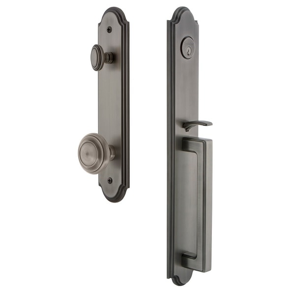 Grandeur ARCDGRCIR_ESET_234 Arc Solid Brass Rose Keyed Entry Single Cylinder Full Plate "D" Grip Handleset with Circulaire Knob