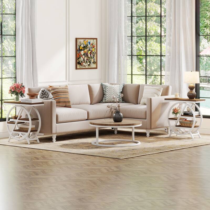 End Table Set of 2, 3-tier Narrow Side Table with Storage for Living Room - 11.8" D x 25.59" W x 26.18" H