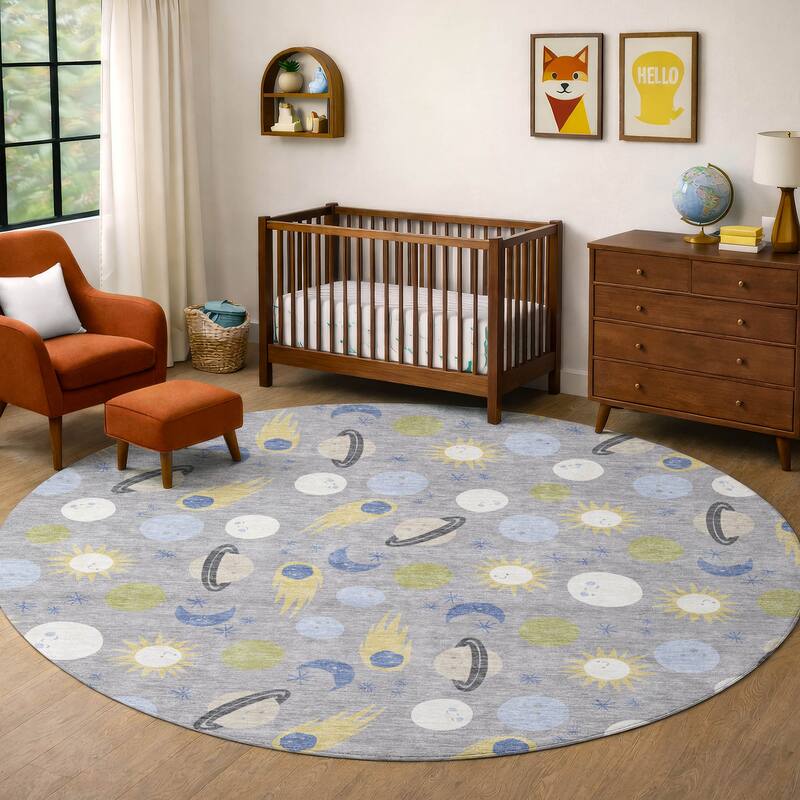 Machine Washable Indoor/ Outdoor Planets Comets Chantille Rug