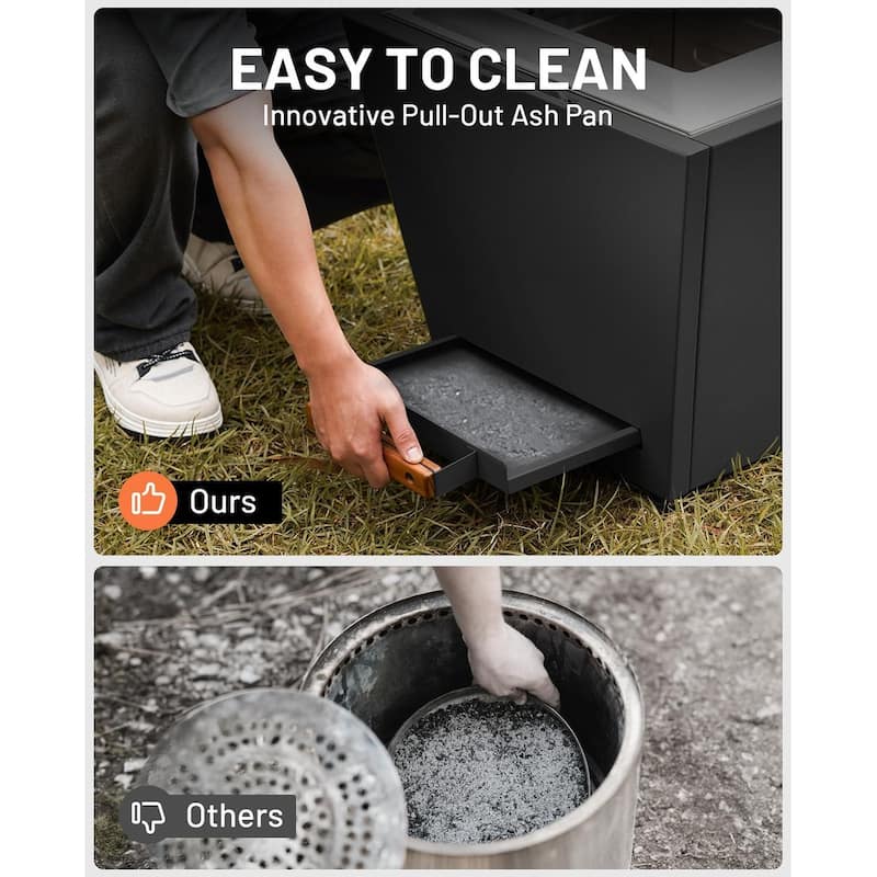 Cyberpit One 20 inch Smokeless Fire Pit, Wood Burning Fireplaces w/ Pull-Out Ash Pan, Portable Outdoor Firepits