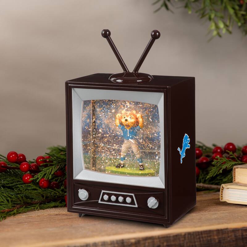 Detroit Lions 8 in. Vintage TV Light Up Water Lantern Snow Globe with Mascot