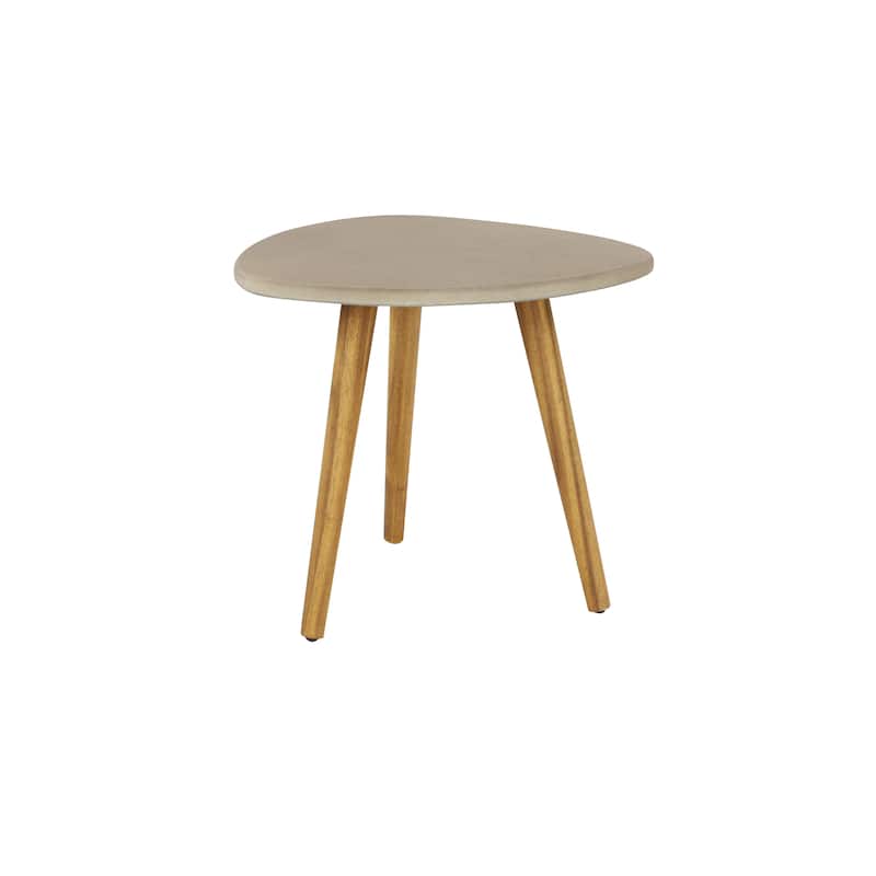 Gray Concrete Inspired Oval End Table Outdoor Accent Table with Brown Tapered Wood Legs