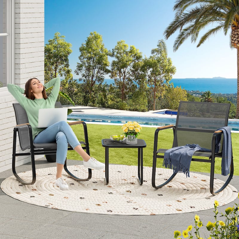 Moasis 3-piece Outdoor Rocking Chair Chat Set with Side Table