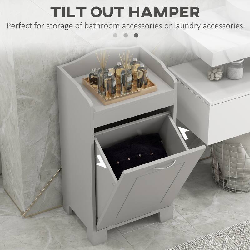 Grey MDF Tilt-Out Laundry Hamper Cabinet with Top Storage Shelf - 15.75" W x 11.75" D x 31" H