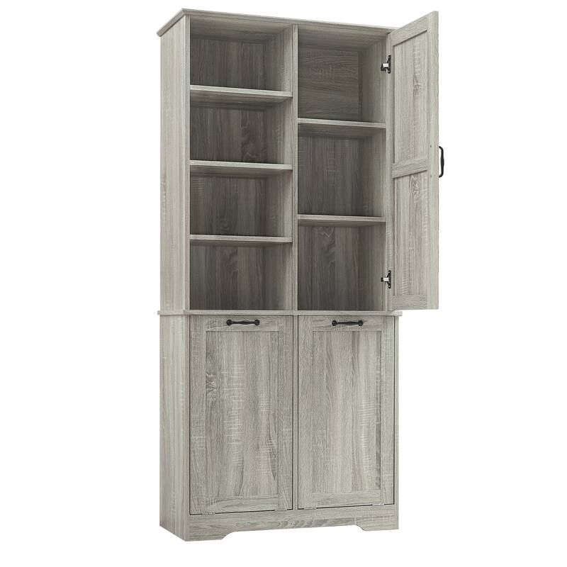 Bathroom Cabinet with Doors and Drawers,Tilt-Out Laundry Hamper,Multiple Space,Freestanding Style,Open Shelve, Adjustable Shelf