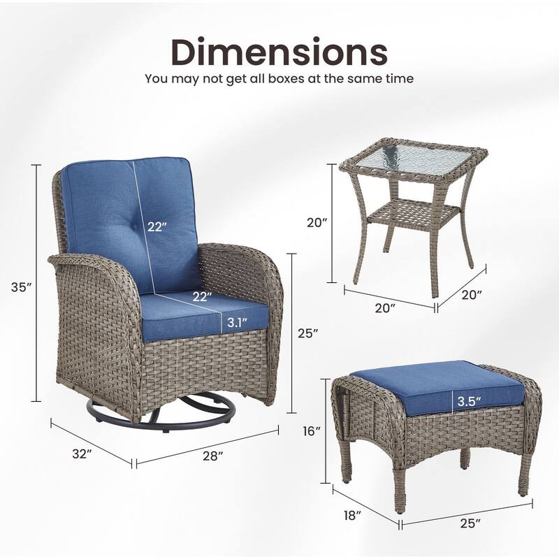 Gymojoy 5-Piece Outdoor Wicker Patio Swivel Chair & Ottoman Set, Rattan Coversation Set with Water Resistant Cushions