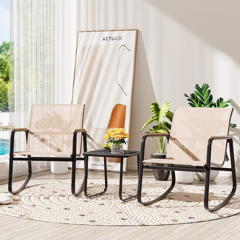 Moasis 3-piece Outdoor Rocking Chair Chat Set with Side Table