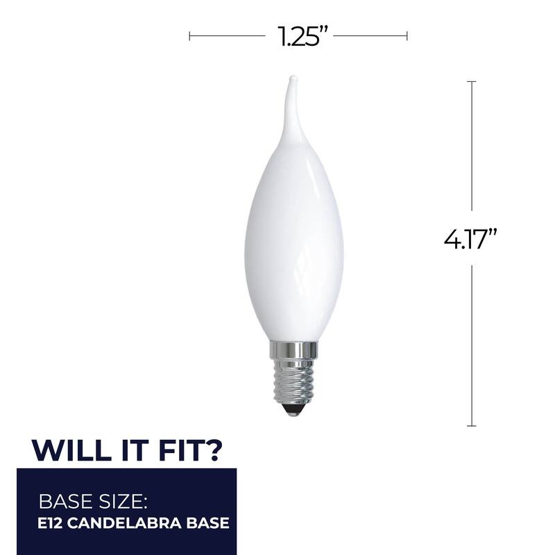 Bulbrite Pack of (4) Dimmable Milky Filament CA10 Candelabra (E12) LED Bulb - 5 Watt - 500 Lumens, 3000K, and 90 CRI