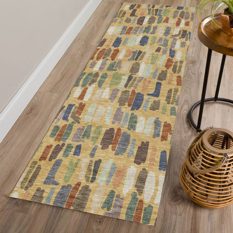 Machine Washable Indoor/ Outdoor Modern Mosaic Chantille Rug