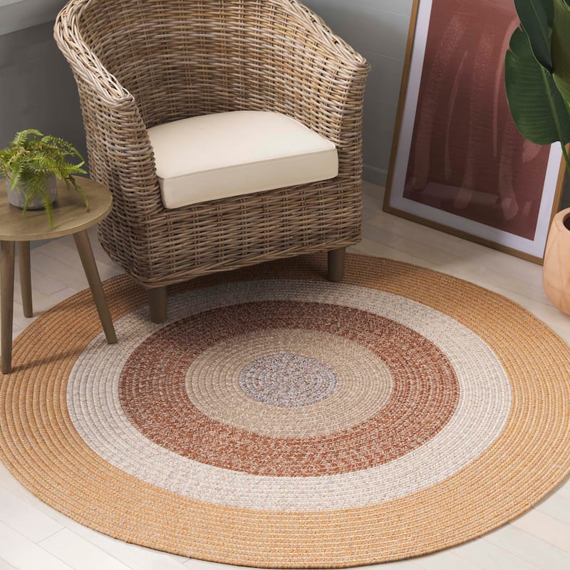 SAFAVIEH Handmade Braided Ecenur Indoor/Outdoor Machine Washable Rug - 3' Round - Brown/Light Brown