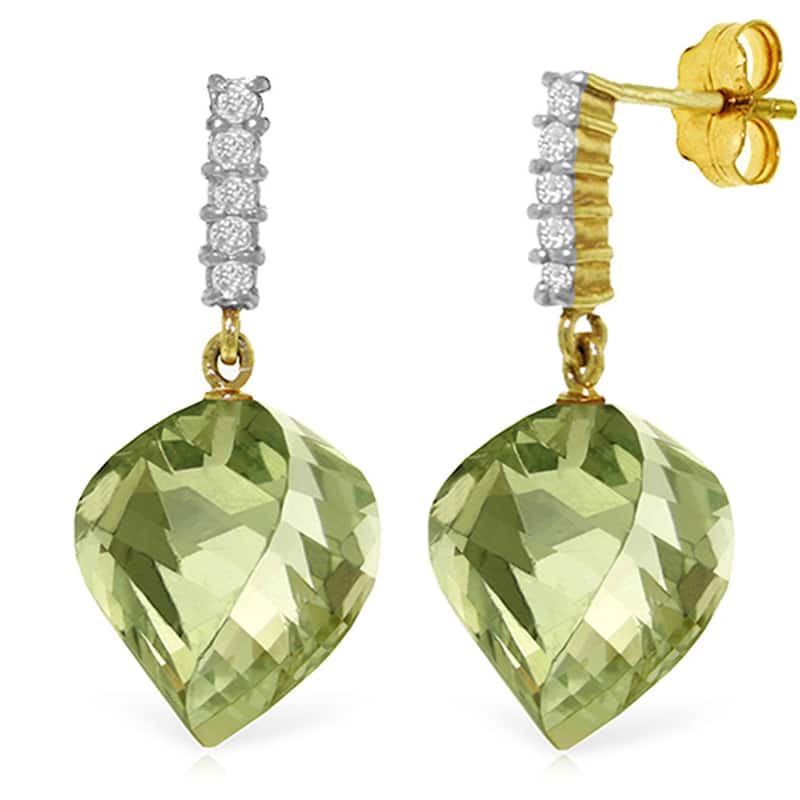 26.15 Carat 14K Solid Gold Diamond Spiral Green Amethyst Earrings - Yellow