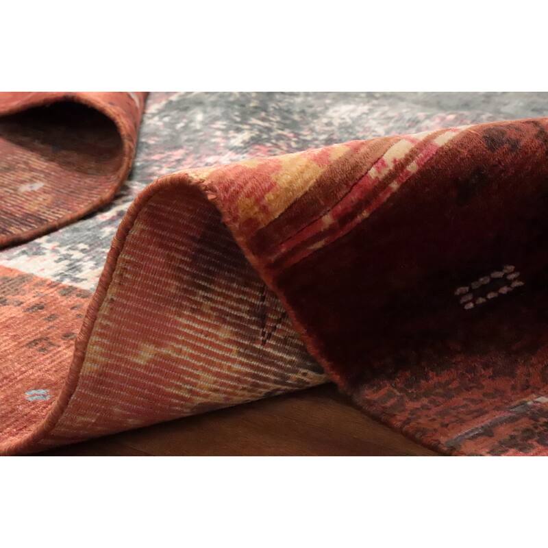 Hand Knotted Oriental Viscose Silk Carpet Modern All-Over Pink Abstract Area Rug - 7' 6'' X 5' 4''