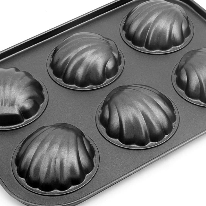 Metal Shell Shape Cookie Cake Bread Pastry Mold Baking Pan 6 Cavities Black