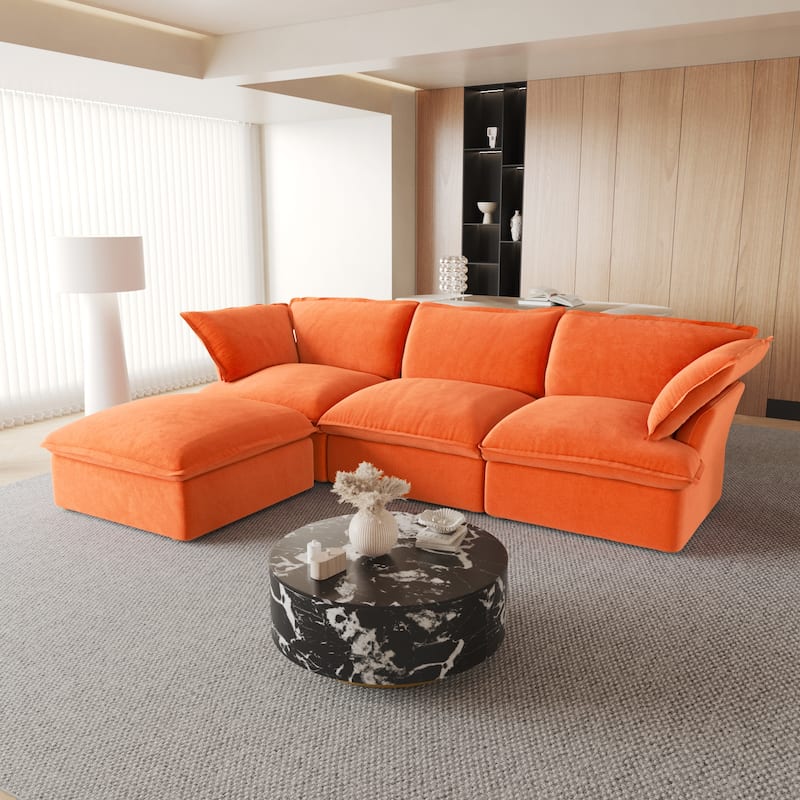 122.82'' Upholstered Sofa, L-shaped Velve Modular Sectional Sofa Couch with Ottoman
