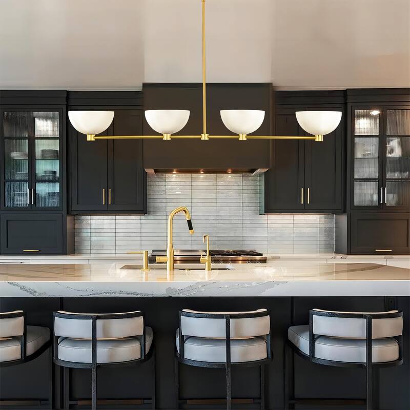 4-Light Modern Simple Bowl Design Linear Pendant Light for Kitchen Island