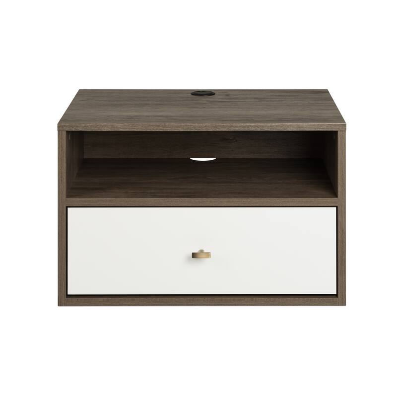 Prepac 1 Drawer Floating Nightstand with Open Shelf, Wall Mounted Nightstand, Contemporary Bedroom Furniture