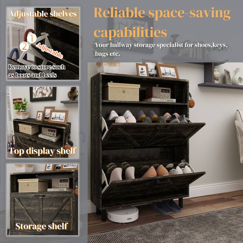 Farmhouse Shoe Storage Cabinet with Barn Door Design