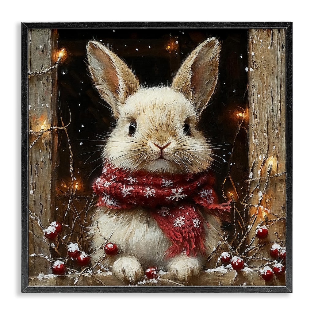 Stupell Bunny with Snowy Holly Berries Framed Giclee Art Design By Riley B