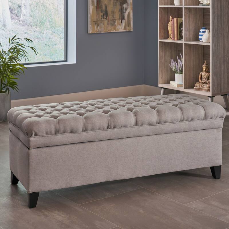 Storage Ottoman, 50" Upholstered End of Bed Bench with Safety Hinge, Large Entryway Bench, Foot Rest Stool for Living Room
