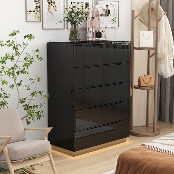 5 Drawer Chest Dresser w High Gloss Drawers Chest With Light Storage On Sale Bed Bath Beyond 38246192