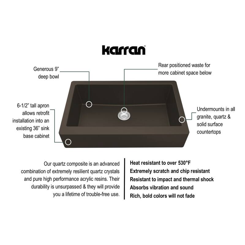 Karran Retrofit Farmhouse Quartz Single Bowl Kitchen Sink Kit