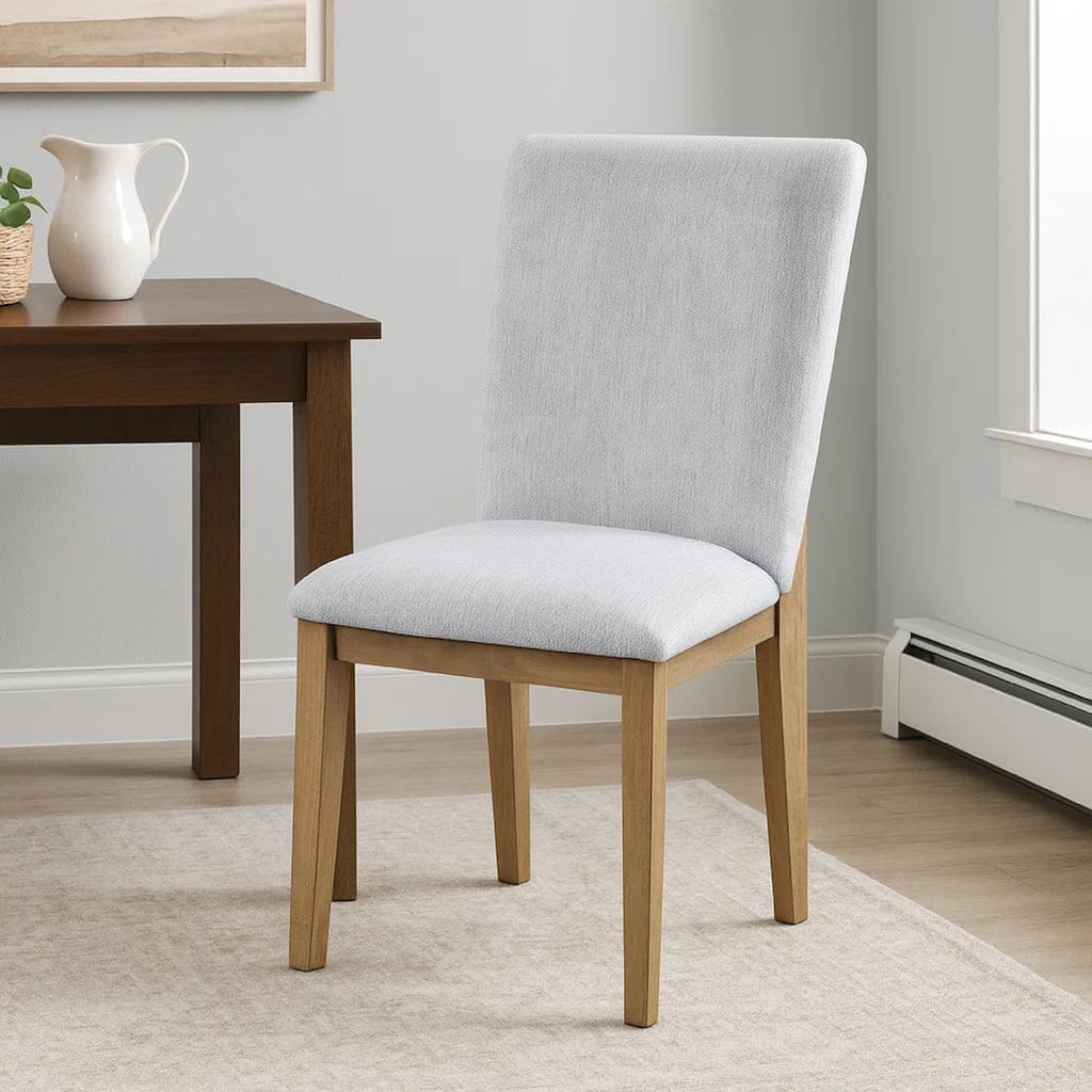 Deli 21 Inch Dining Chair, Set of 2, Parson Style, Solid Wood, Gray Linen