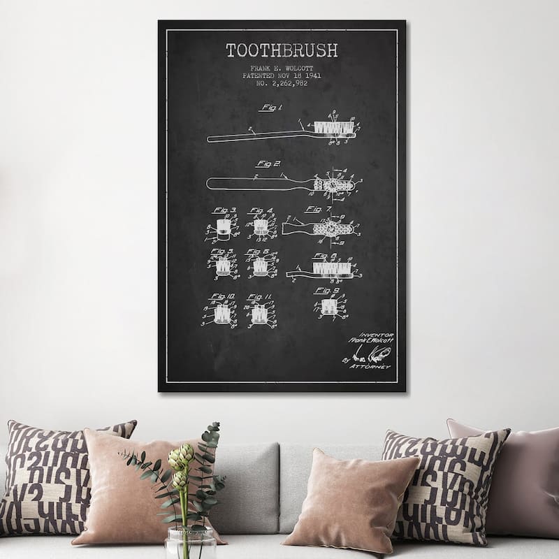 iCanvas "Toothbrush Charcoal Patent Blueprint" by Aged Pixel Canvas Print