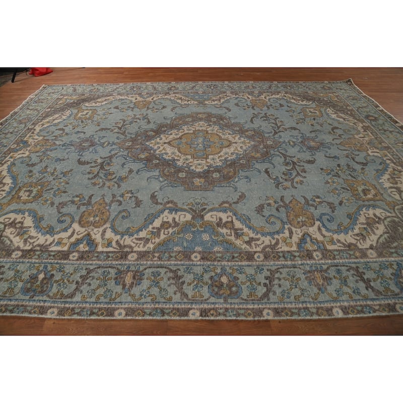 Traditional Tabriz Persian Rug Hand-Knotted Floral Wool Carpet - 9'6"x 12'9"
