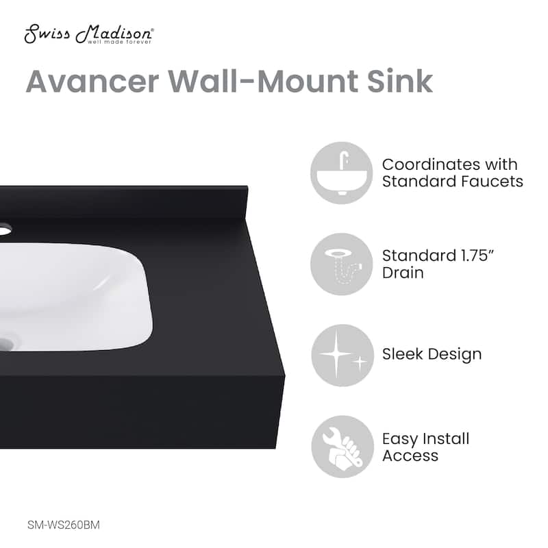 Avancer 36'' Wall Mount Sink In Black Marquina - 35.44" x 19.75" x 7.5"