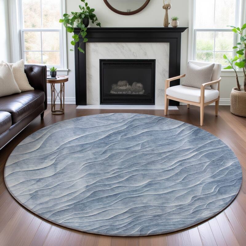 Premium Washable Super Soft Modern Waves Mayfield Rug - Denim - 8' x 8'