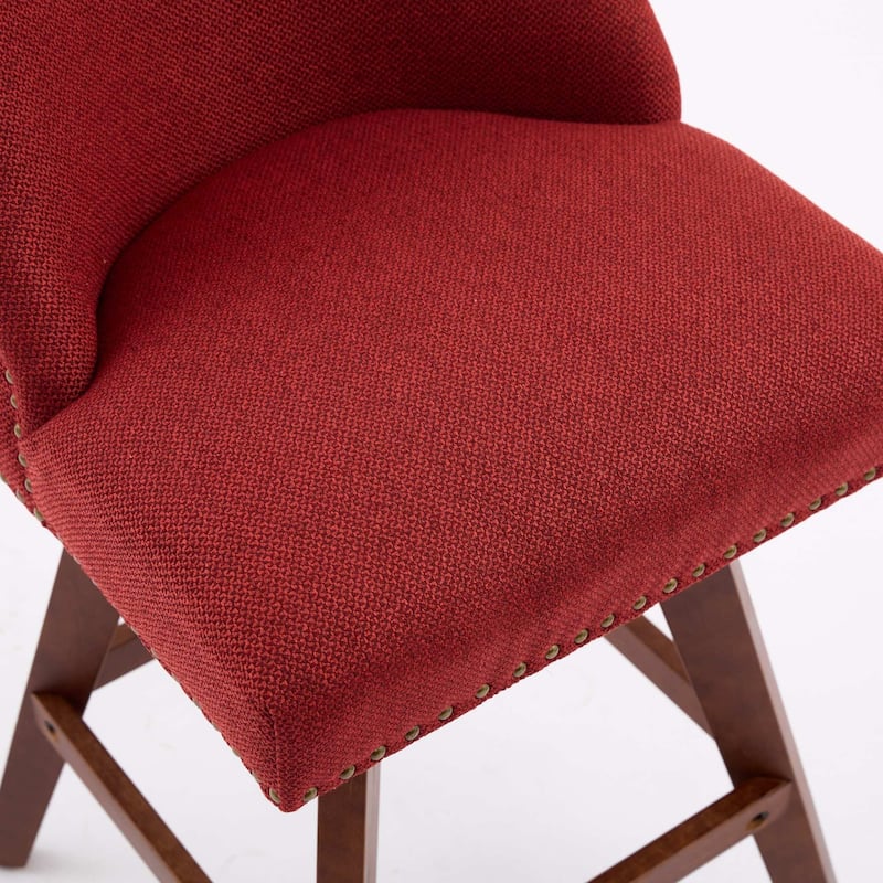 Counter Height Bar Stools Set of 2, Swivel Bar Stools with Curved Back, Upholstered Dining Chairs with Solid Wood Legs