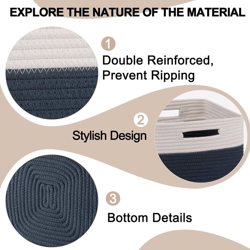 Storage Cubes 11 Inch Storage Bins-3-Pack, Cotton Rope Woven Baskets - 11"L x 11"W x 11"H