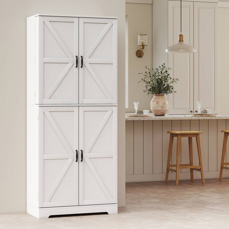 HOMCOM 72" Farmhouse Kitchen Pantry Cabinet, Freestanding Tall Storage Cabinet with 4 Adjustable Shelves and 8 Door Shelves