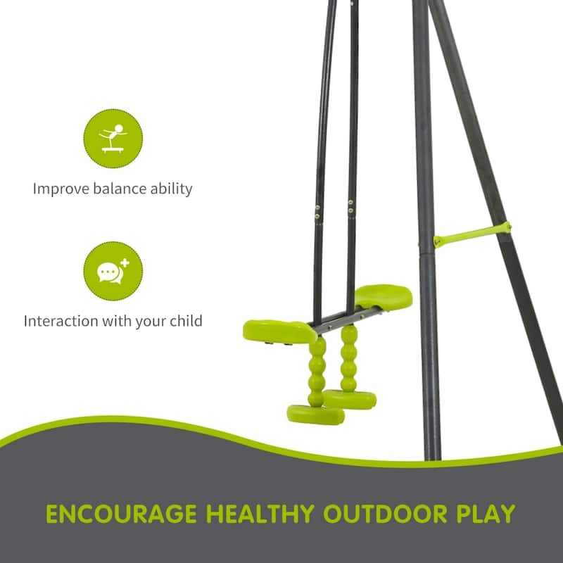 Outdoor Sturdy Metal Swing Set, Kids Play Equipment w/Three Seat Swing - N/A