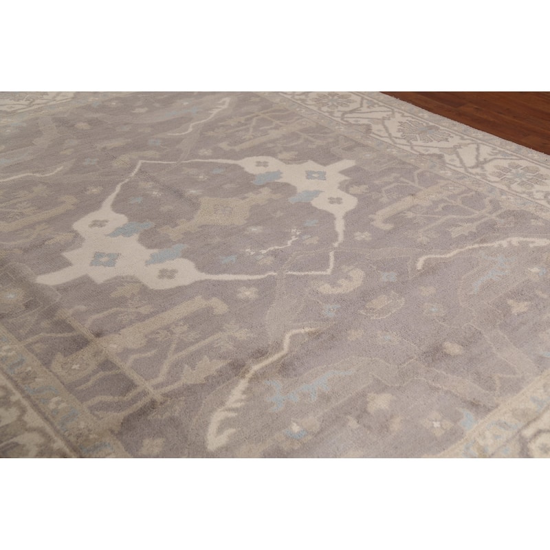 Gray & Ivory Oushak Indian Area Rug Hand-Knotted Wool Carpet - 8'0"x 9'8"